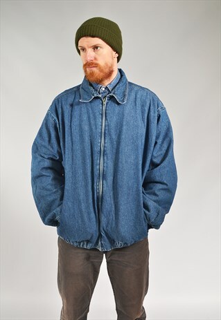 VINTAGE DARK BLUE ZIP UP DENIM BOMBER JACKET