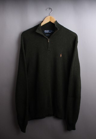 VINTAGE MENS RALPH LAUREN MOSS GREEN QUARTER ZIP JUMPER