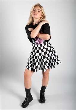 JUSTYOUROUTFIT Black Check Print High Wasited Tennis Skirt 