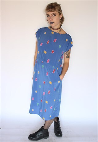 BLUE PATTERNED SLIP DRESS