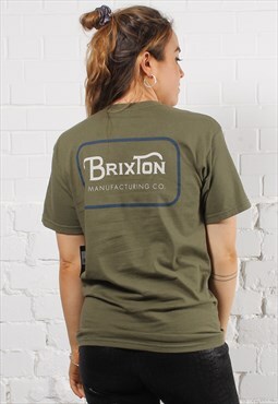 Brixton T-Shirt in Green with Spell Out Logo Small