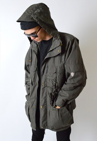 VINTAGE 90S KHAKI ARMY WINTER PARKA COAT WITH HOOD