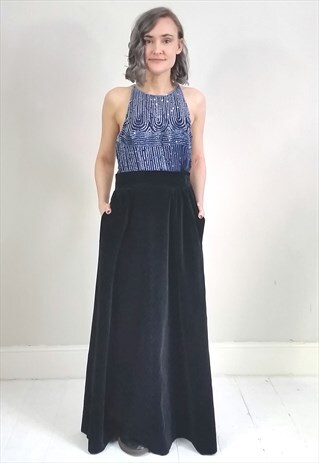 VINTAGE 80'S BLACK VELVET MAXI SKIRT W/ POCKETS