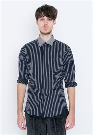 VINTAGE BLACK WHITE STRIPED LONG SLEEVE RETRO SHIRT