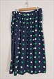 VINTAGE 90'S SILKY BLUE AND GREEN SPOTTED POCKET MIDI SKIRT