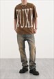 BROWN WASHED GRAPHIC COTTON OVERSIZED T SHIRT TEE