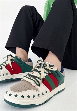 Stars print sneakers striped retro classic trainers in green