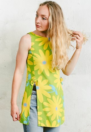 VINTAGE 60S MOD FLORAL TUNIC TOP