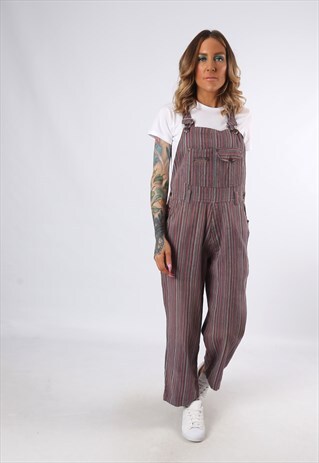 COTTON STRIPED DUNGAREES WIDE LEG UK 14 (P3F)