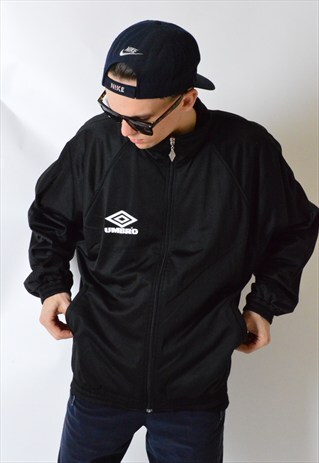 VINTAGE 90S BLACK MINIMALIST UMBRO TRACK JACKET
