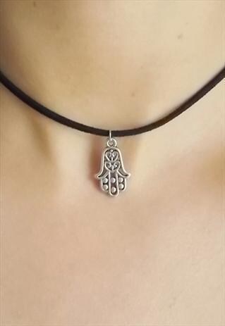 HAMSA CHOKER NECKLACE - SUEDE CHOKER