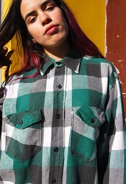 Green & White Check Thick Soft Flannel Long Sleeved Shirt 