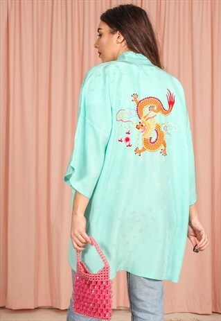 VINTAGE 80S KIMONO WITH DRAGON EMBROIDERY