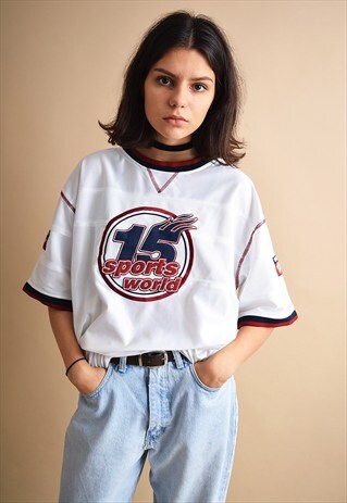 COOL 90'S RETRO VARSITY OVERSIZED JERSEY T-SHIRT TOP