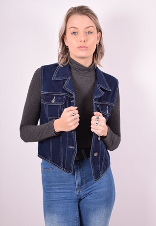 DANIEL HECHTER WOMENS VINTAGE DENIM GILET MEDIUM BLUE 90S