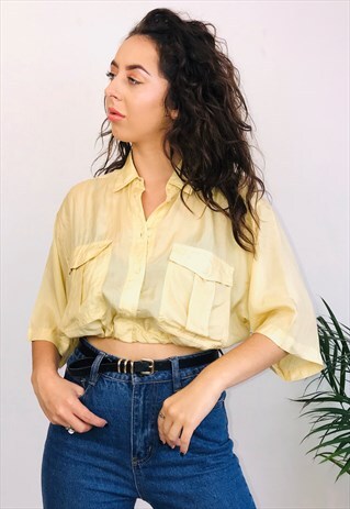 VINTAGE 90S REWORKED ELASTICATED SHIRT CROP TOP