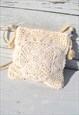 HANDMADE WHITE/CREAM UPSYCLED CROCHET COTTON CROSS BODY BAG