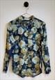 Retro Y2K Floral Rose Print Long Sleeve Shirt Size 6-8