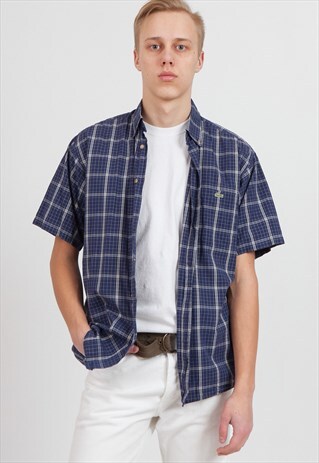 VINTAGE BLUE LACOSTE SHORT SLEEVE CHECKERED SHIRT