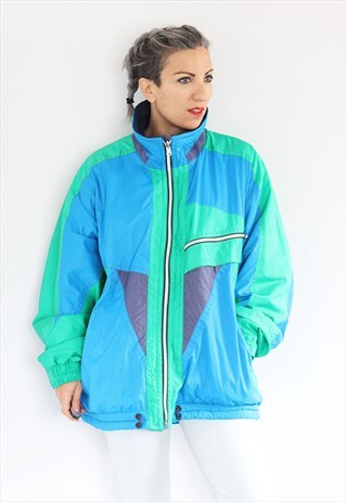 VINTAGE 1990S BRIGHT COLOUR BLOCK OVERSIZED SKI JACKET