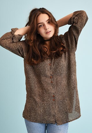 90'S RETRO Y2K SNAKE PRINT LOOSE FITTED SHIRT TOP