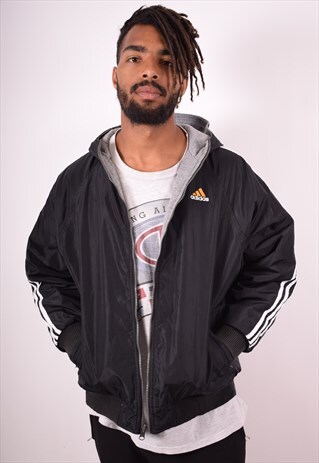 ADIDAS MENS VINTAGE REVERSIBLE JACKET XL BLACK 90S