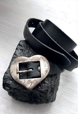 Vintage Heart Buckle Leather Belt 