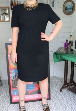 Vintage 90s Black Monochrome Formal Mini Shift Sheath Dress