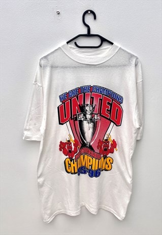 VINTAGE MANCHESTER UNITED 95/96 WHITE T-SHIRT LARGE FOOTBALL