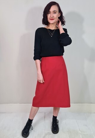 VINTAGE 90'S RED WOOL A LINE SKIRT
