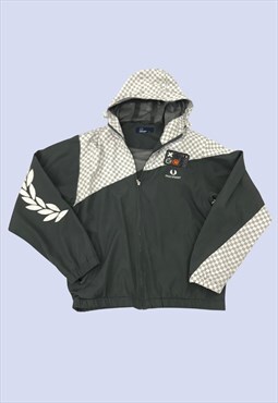Black Grey Checkerboard Mesh Lined Hood Windbreaker Jacket