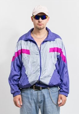 Vintage track jacket multi colourblock shell windbreaker XL