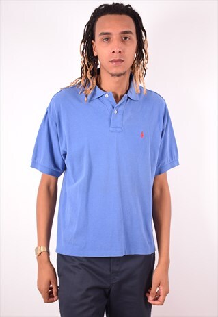 POLO RALPH LAUREN MENS VINTAGE POLO SHIRT XL BLUE 90S