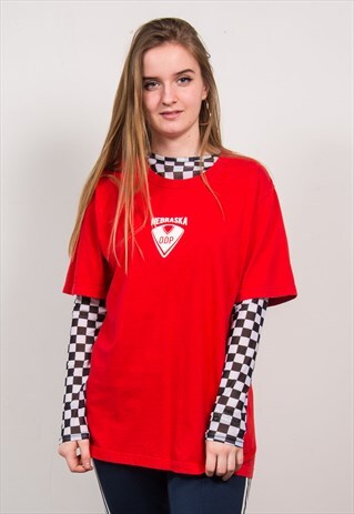NIKE VINTAGE 90'S RED NEBRASKA USA T-SHIRT