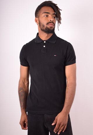 TOMMY HILFIGER MENS VINTAGE POLO SHIRT SMALL BLACK 90S