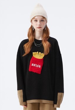 Fast food sweater fries patch grunge knitwear jumper black