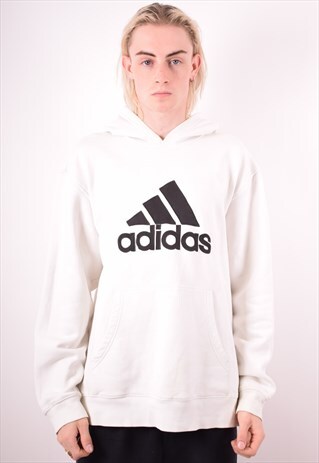 ADIDAS MENS VINTAGE HOODIE JUMPER XL WHITE 90S