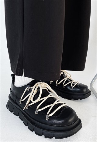 LACE UP SHOES FANCY SPEED HOOKS BOOTS IN BLACK
