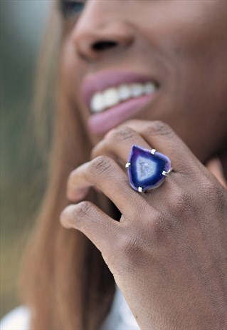 PURPLE AGATE STONE STERLING SILVER ADJUSTABLE RING