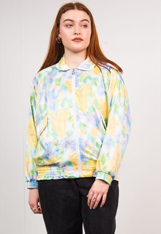 VINTAGE 90'S PASTEL ABSTRACT PATTERN SHELL BOMBER JACKET