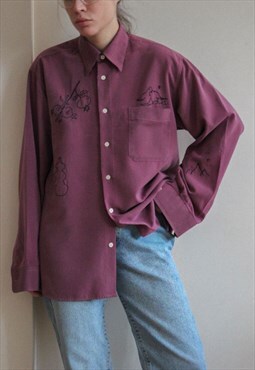 Reworked Vintage Hand embroidered purple Flowing Shirt