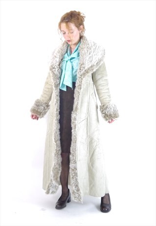 VINTAGE 90S 70S AFGHAN PENNY LANE MAXI LONG FAUX FUR COAT