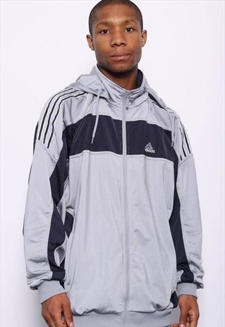 VINTAGE ADIDAS LOGO TRACK JACKET GREY BLUE