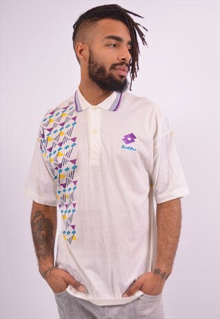 LOTTO MENS VINTAGE POLO SHIRT XL WHITE 90S