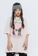 ANIME PRINT T-SHIRT CARTOON TEE GRUNGE HIP-HOP TOP IN GREY