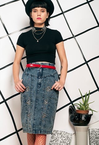 80S VINTAGE DENIM PENCIL SKIRT