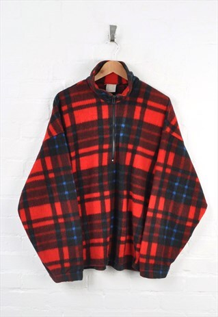 Vintage Fleece 1/4 Zip Check Pattern Red/Black XL