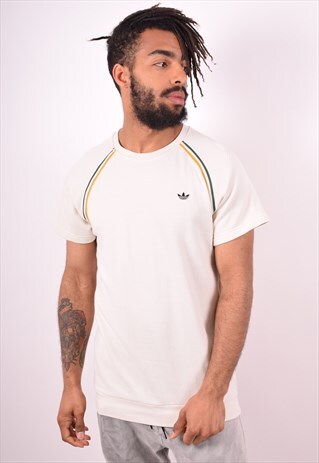 ADIDAS MENS VINTAGE T-SHIRT TOP MEDIUM BEIGE 90S