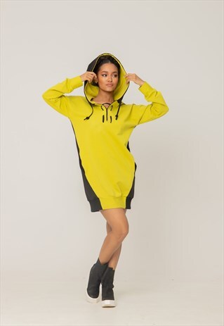 ELONGATED SWEATSHIRT HOODIE DRESS WITH CONTRAST BACK