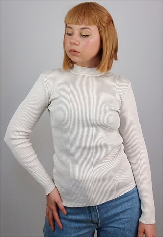 VINTAGE 80'S MOCK TURTLENECK / HIGH NECK RIBBED JUMPER